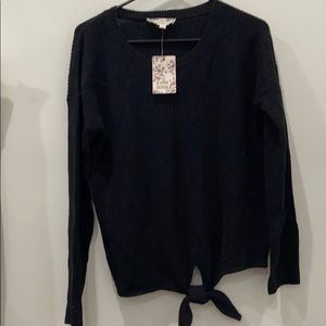 Black sweater with tie front- new